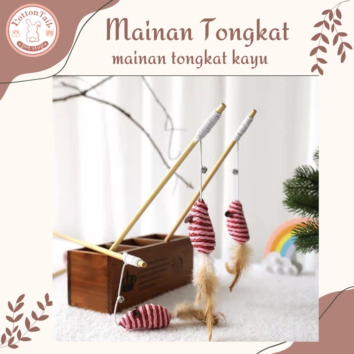 CAT TEASER - TACTICAL STICK POM - MAINAN KUCING TONGKAT KAYU