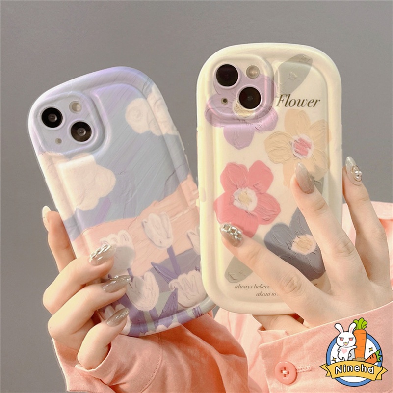 OPPO A17 A17K A57 A77 A77s A16 A16K A15 A15s A3s A5s A78 A76 A96 A74 A54 A93 A94 A95 A92 A55 A52 A53 A33 A31 A5 A9 2020 A7 F11 Reno 8T 5 5K 6Z 5Z Bunga Lukisan Minyak Casing Ponsel Tahan Guncangan Bantalan Udara Silikon Soft Case