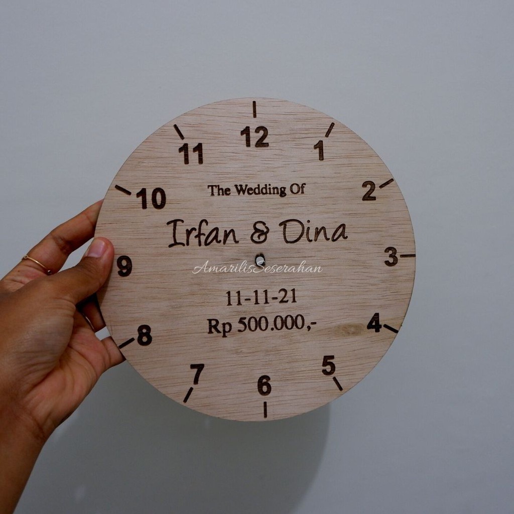 Jam Mahar Ukir Nama Custom Kayu Plywood Untuk Hiasan Mahar/Scrapbook/Diy Jam Mahar Ukir Nama Plywood
