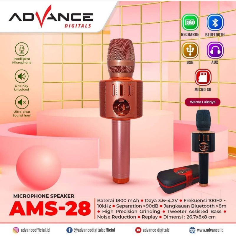 Microphone Mic + Speaker Wireless Bluetooth AMS 28 Advance
