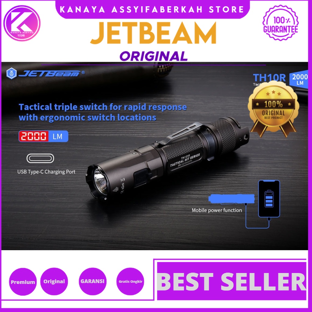 JETBeam Senter LED CREE XHP35 HD USB Charge Triple Switch IPX8 2000lm - TH10R