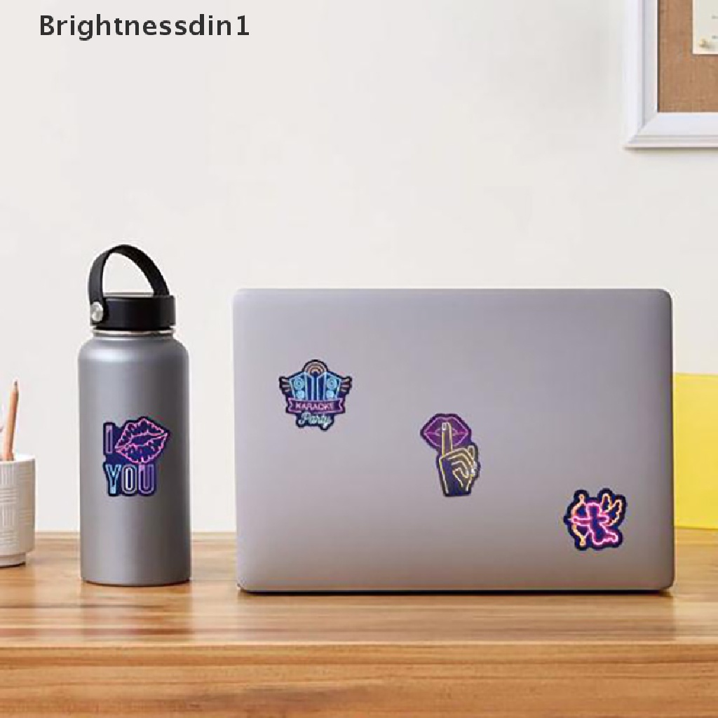 [Brightnessdin1] 50pcs Stiker Lampu Neon Tahan Air Laptop Skateboard Bagasi Gitar Stiker Butik