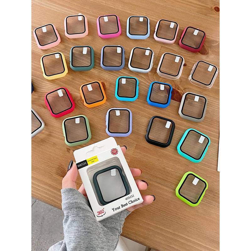 Case Pelindung Layar Untuk Apple Watch Series8 7 6 5 4 3 2 1 SE Kaca+cover Untuk iwatch 38mm 40mm 41mm 42mm 44mm 45mm Aksesoris