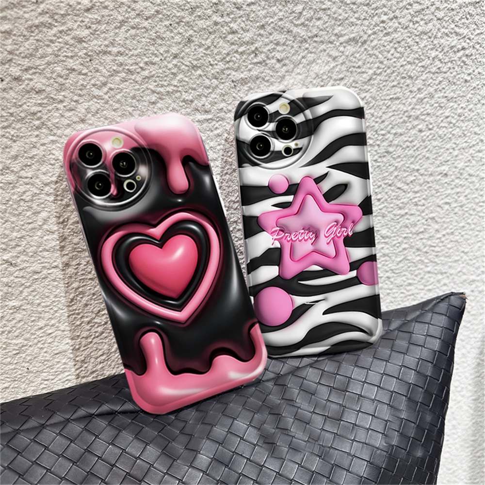 Love Hearts Case Realme 10 C21Y C25Y C15 C12 C25S C11 C20 realme5 5i 6i C3 8i Motif Zebra Pink Stars Pink Bantal Udara TPU Phone Cover