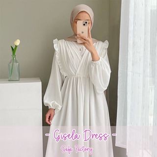 Gamis Wanita Crinkle Airflow Gisela Baju Dress Wanita Muslim Mocca - Putih, all size