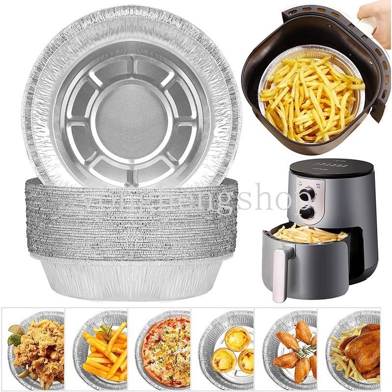 10pcs/set Disposable Air Fryer Aluminium Foil Liner Steamer Mat Non-stick Tinfoil Tray Untuk Oven Microwave Pizza Piring Tahan Minyak Barbekyu Baking Pan Alat Dapur