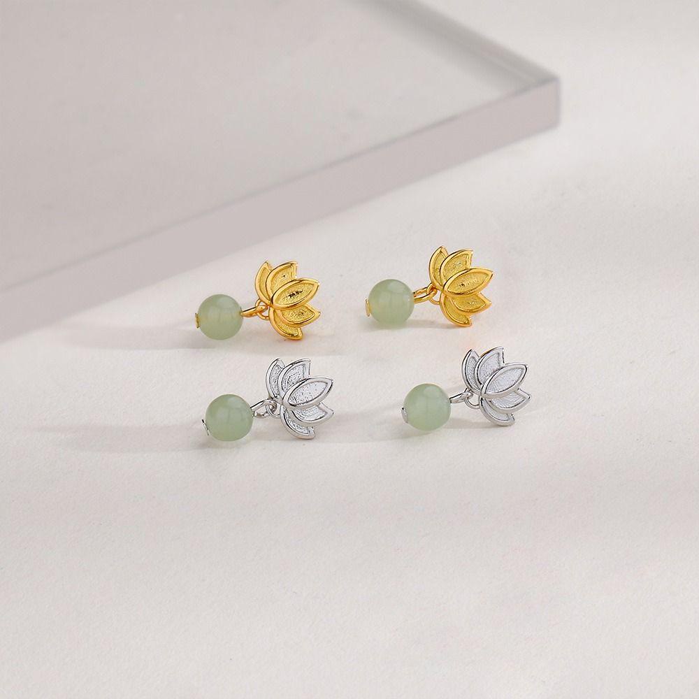 Mxbeauty Wanita Menjuntai Anting Temperamen Indah Halus Perhiasan Fashion Imitasi Hetian Giok Hanfu Ornamen Lotus Drop Earrings Stud Earrings