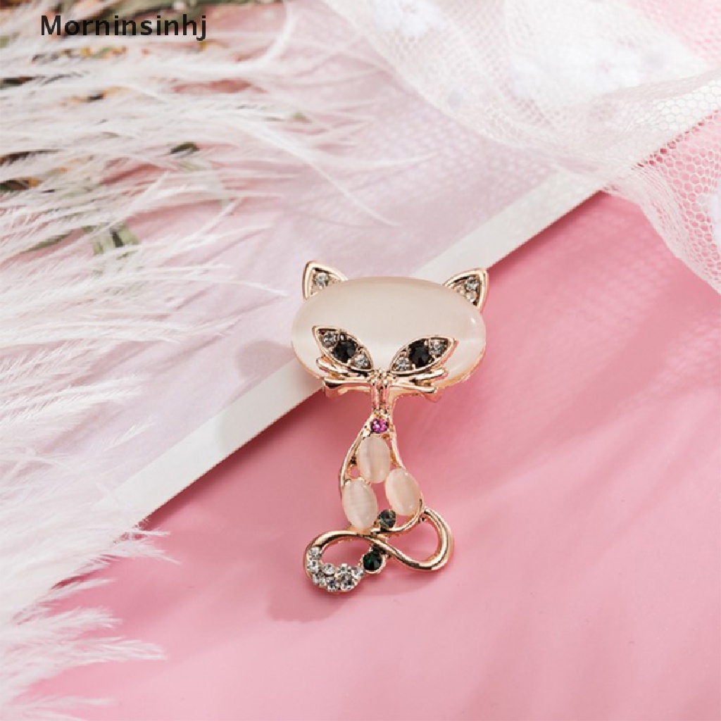 Mornin Vintage Kristal Desain Kucing Bros Fashion Hewan Lucu Berlian Imitasi Opal Bros Wanita Perhiasan Pakaian Pin Aksesoris Pesta Hadiah id