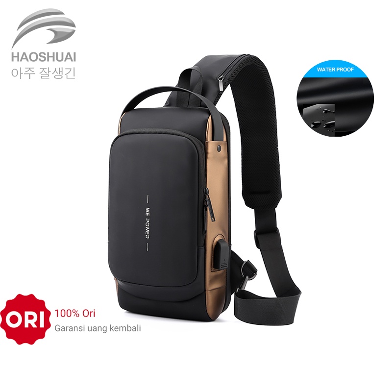 HAOSHUAI 1232 Tas Selempang Pria Shoulder Bag USB Port Anti Maling Bahan Premium Waterproof WATCHKITE WKOS