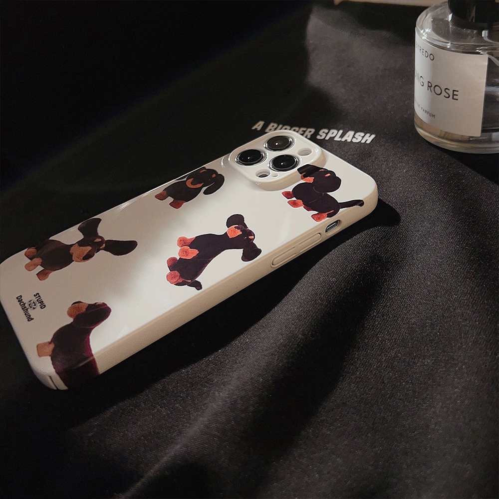 IPHONE Super Cute Telinga Panjang Puppy Dog Dachshund Warna Cream Hard Phone Film Case Cover Untuk Iphone7 8 PLUS X XR XS 11 12 13 14 PRO MAX SE 2020