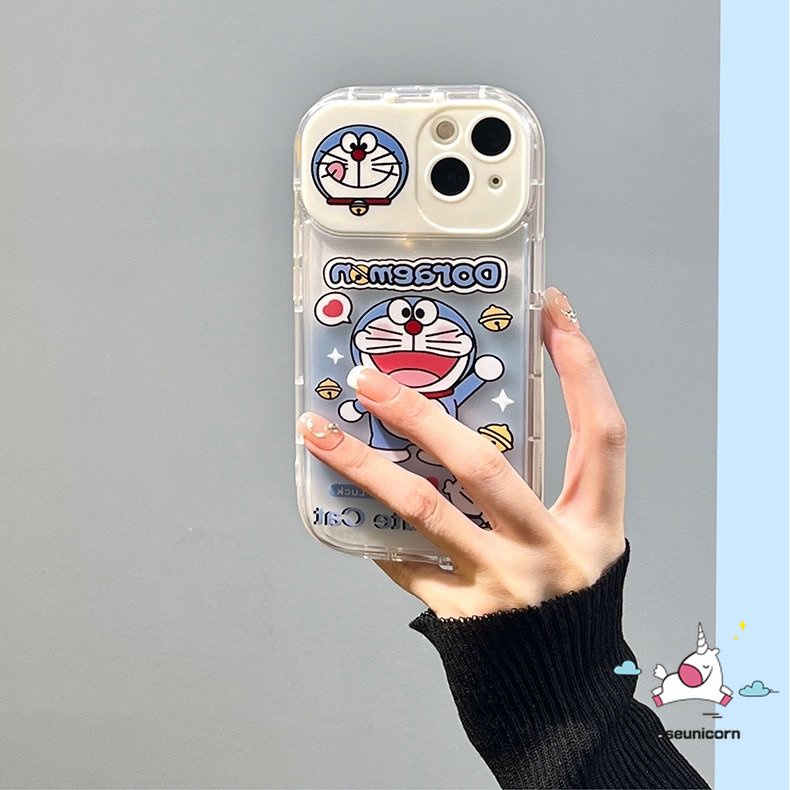 IPHONE Flip Make Up Mirror Case Lucu Kartun Kucing Doraemon Phone Cover Kompatibel Untuk Iphone11 13 12 14 Pro MAX XR 7 8 14 Plus X XS MAX SE 2020 Shockproof Soft TPU Case Casing