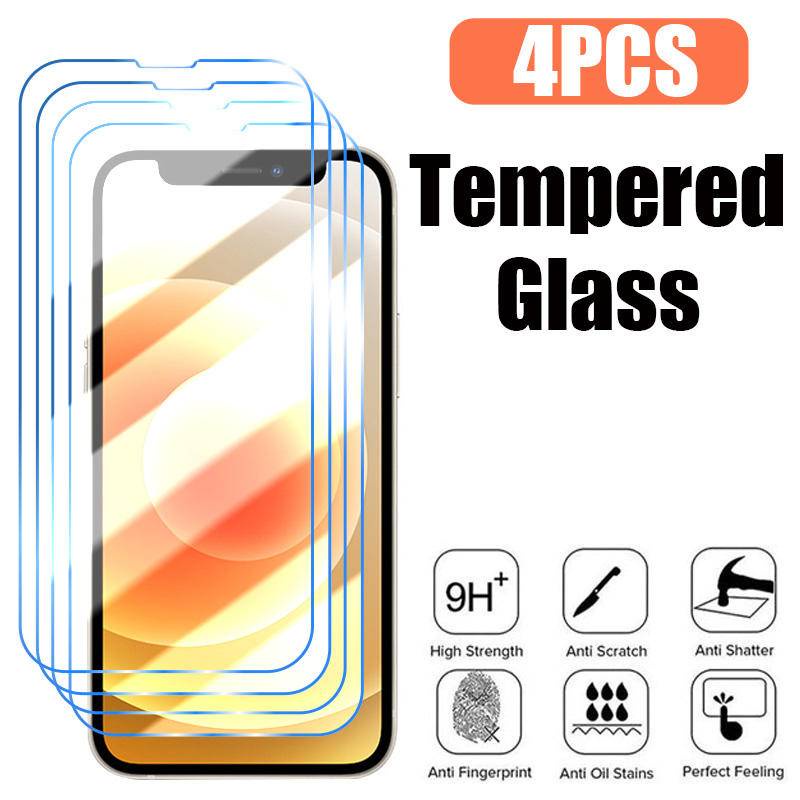 4pcs Pelindung Layar Tempered Glass Untuk Iphone14 13 12 11 Pro MAX Plus Kaca Pelindung Mini Untuk iPhone X XS MAX XR 7 8 6 6S Plus SE 2022 2020 14Plus 13Mini 12Mini