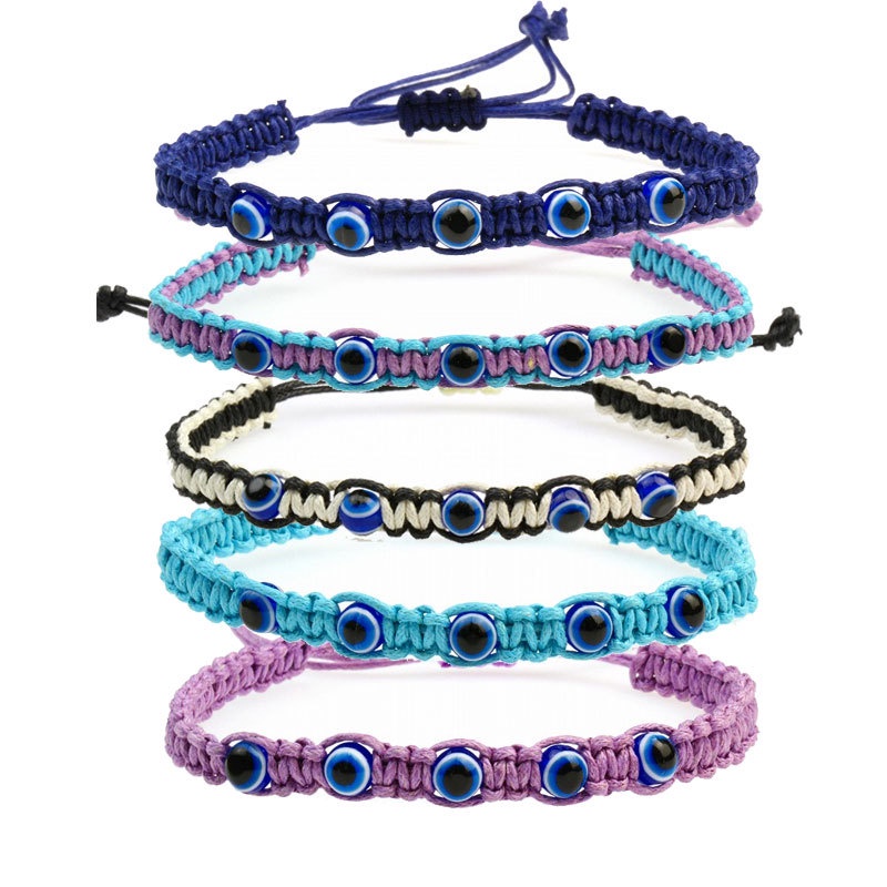 Gelang Fashion Mata Biru Evil Eye Tali Braided Adjustable Bracelet Untuk Aksesoris Perhiasan Pria Dan Wanita