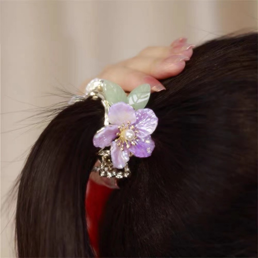 Korea Logam Kristal Bunga Rambut Klip Rumbai Mutiara Jepit Rambut Hair Claw Woman Aksesoris Rambut