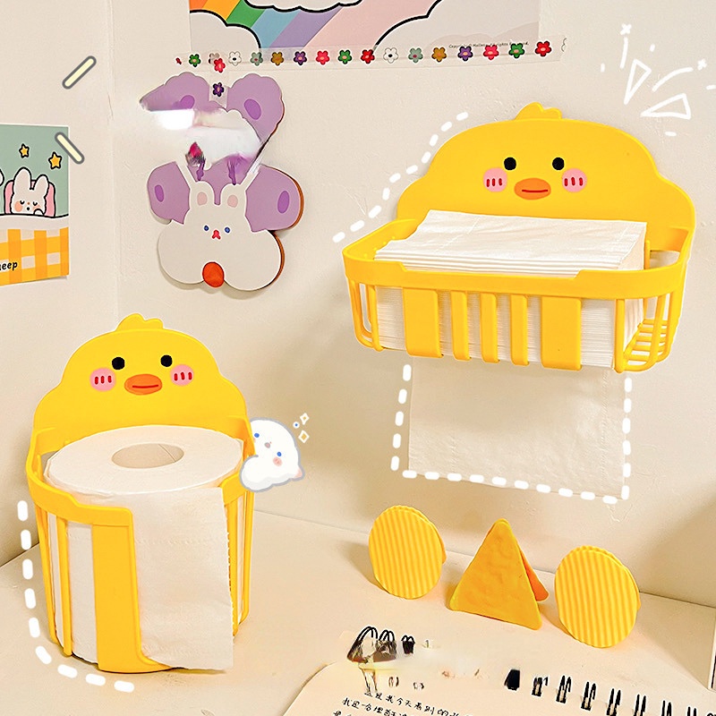 Kotak Handuk Wajah Yang Dipasang Di Dinding Kosmetik Peralatan Mandi Benda Tempat Menyimpan Desain Berongga Drain Storage Rack Little Yellow Duck Tissue Basket Untuk Kamar Mandi Dapur Kamar Tidur