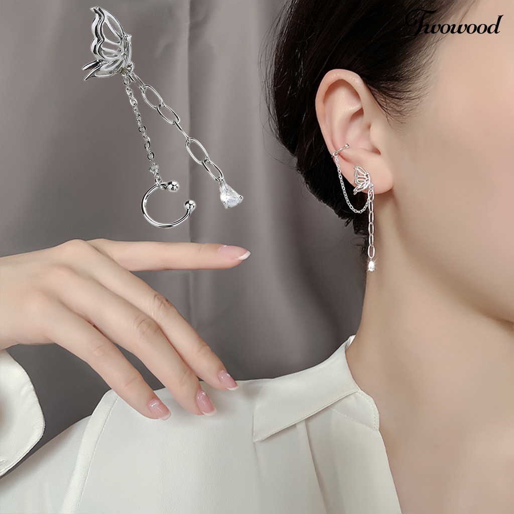 Twowood 1Pc Drop Earring Peri Temperamen One-piece Asimetris Gantung Rantai Dekorasi Gaya Korea Tulang Rawan Palsu Panjang Rumbai Telinga Manset Aksesoris Pakaian