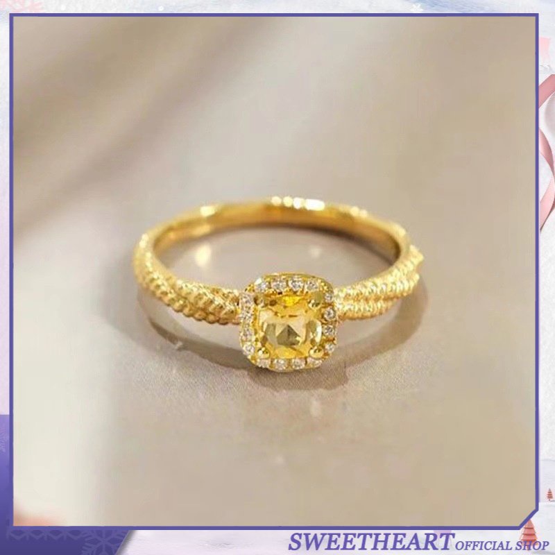 The Goddess of All People Explosive Style Super Shiny Yellow Diamond Ring Extravagant Four-Claw Vine-shaped Small Cube Sugar Diamond Ring SWEET HEART JEWELRY