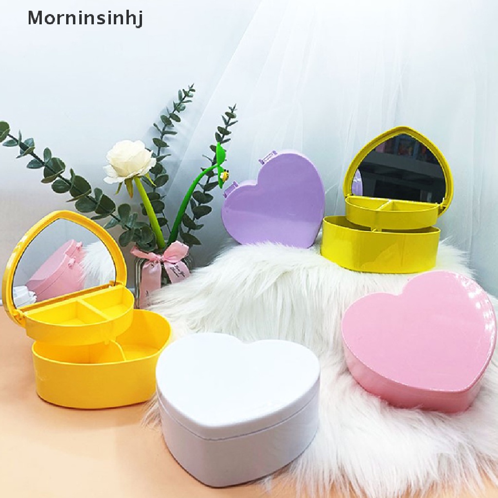 Mornin Kotak Make Up Dengan Cermin Hadiah Untuk Gadis Bentuk Hati Penyimpanan Kosmetik Perhiasan Organizer Lucu Laci Meja Rak Anting Holder id