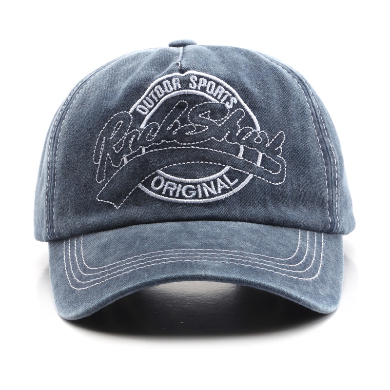 NEXTSTOPID-226 Pria Wanita Topi Baseball Musim Panas Outdoor Model Wash Denim Original Bordir Rock