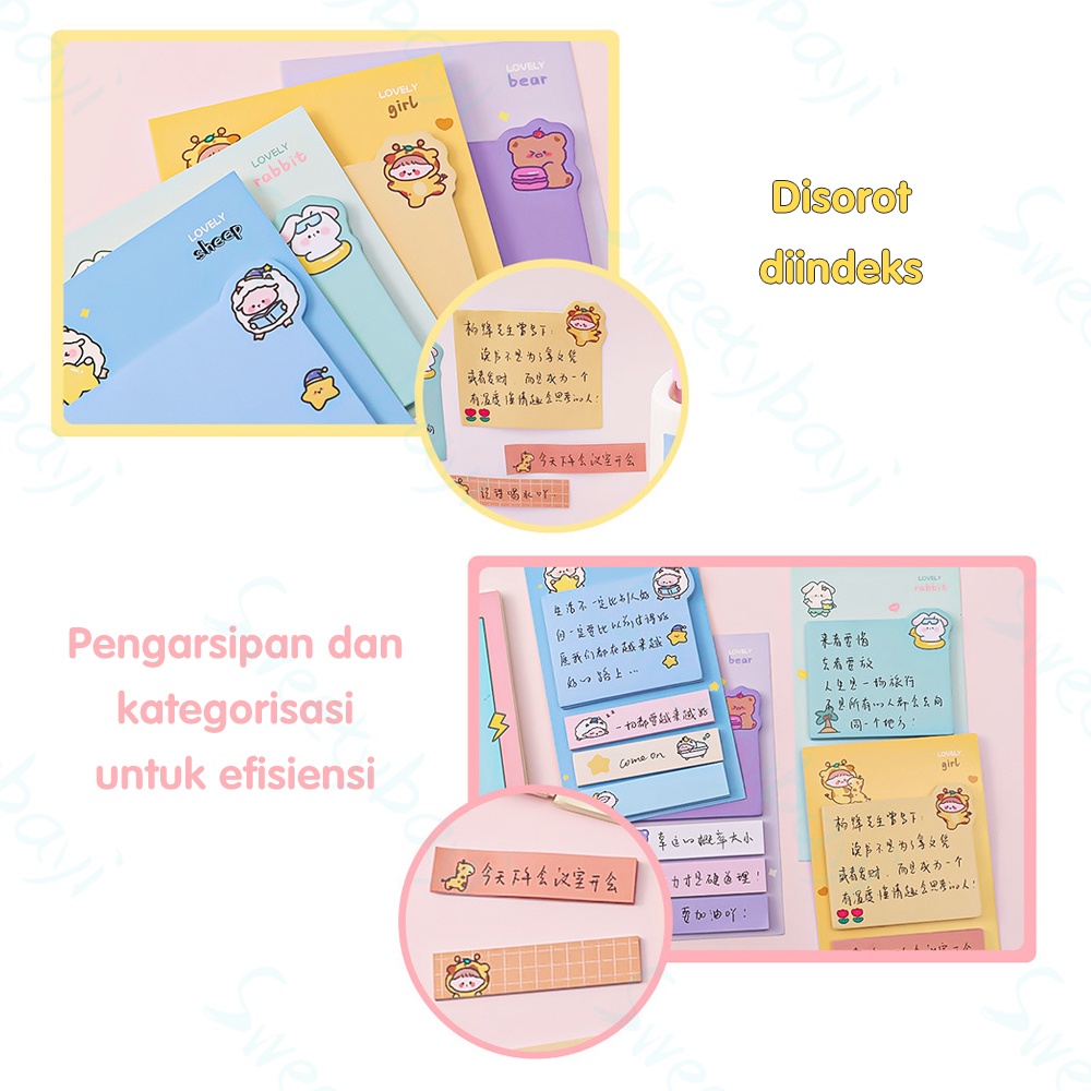 SweetyBayi Sticky notes 4 line Sticky note 6 baris lucu Kertas memo note Paper note