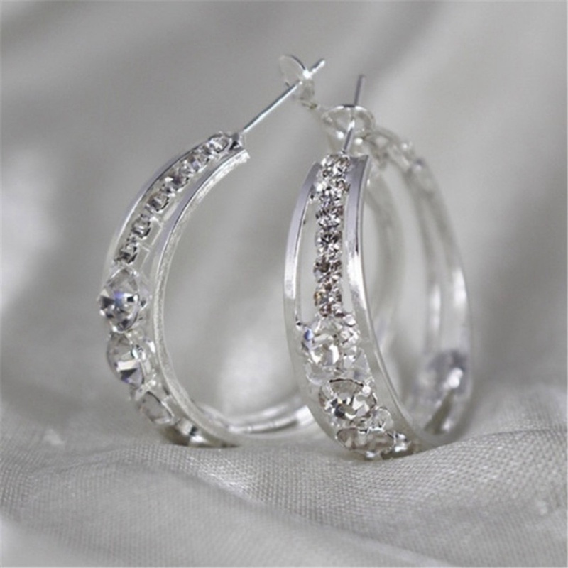 Wanita Pribadi Berlian Imitasi Bertatahkan Berkilau Hoop Earring Perhiasan Hadiah