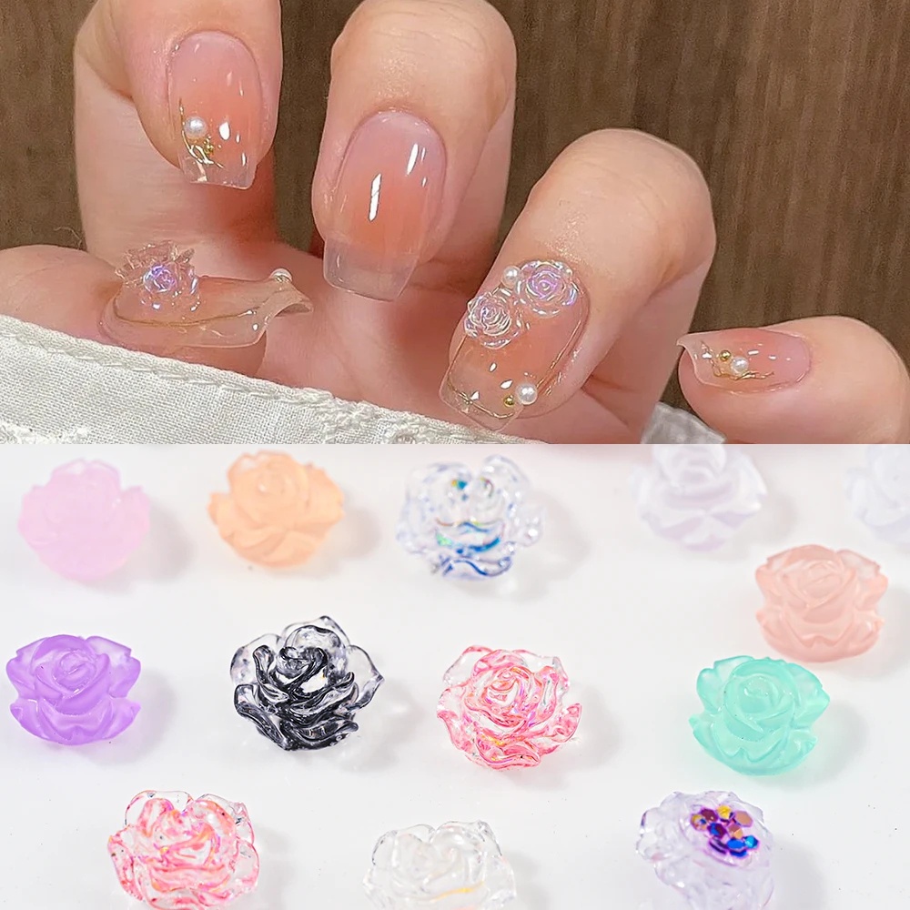 Sequin Camellia Nail Art Stickers/Glitter Rose Flower Aurora Colorful Resin Stiker Kuku/Nail Art DIY Charms Nail Decals