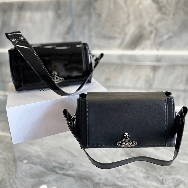 Original 2023 New Vivienne Westwood_ Black Vintage Underarm Bag Simple and Cool Women's Handbag