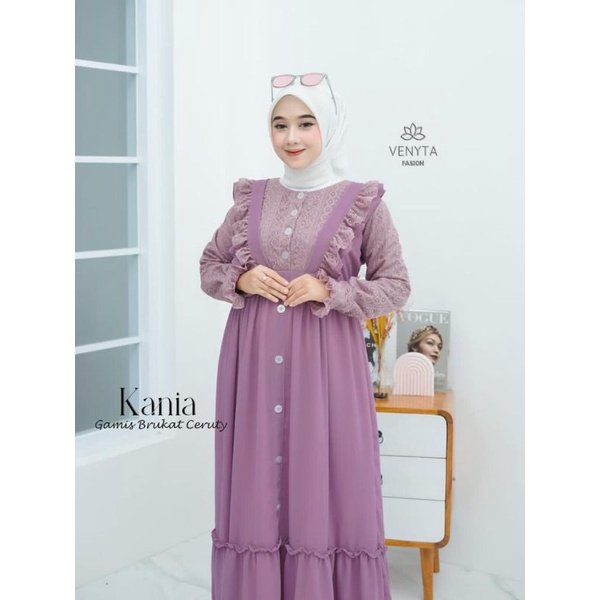 Gamis Kanaya crincle mix brokat/gamis lebaran/cod/gamis burkat remaja/gamis kondangan/gamis simpel