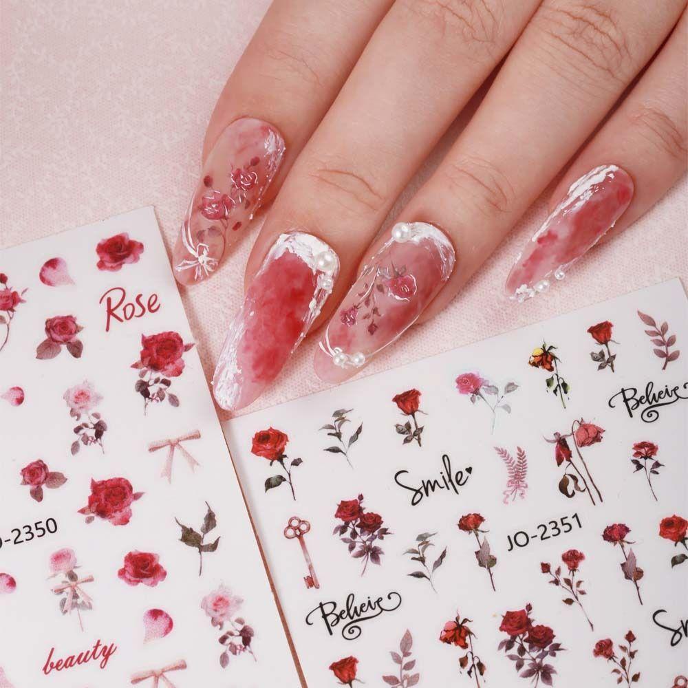 AUGUSTINA Agustina Rose Stiker Kuku Wanita Fashion Daun Ikatan Simpul Self Adhesive Nail Dekorasi