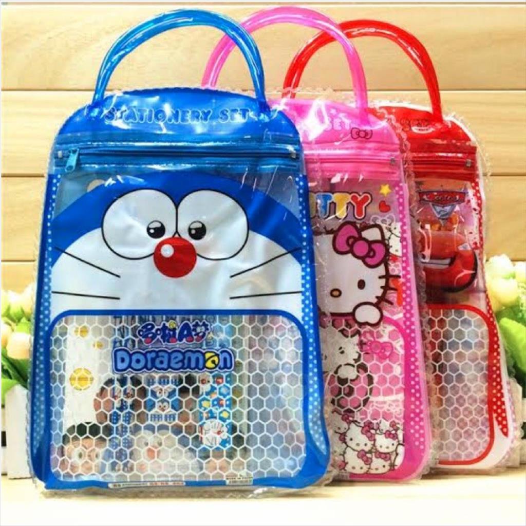 OTS 756 - Paket Alat Tulis Tas 7in1 Set Alat Tulis Karakter Stationery Lucu Souvenir Ulang Tahun Kado Ulang Tahun Pensil Rautan Penghapus Penggaris