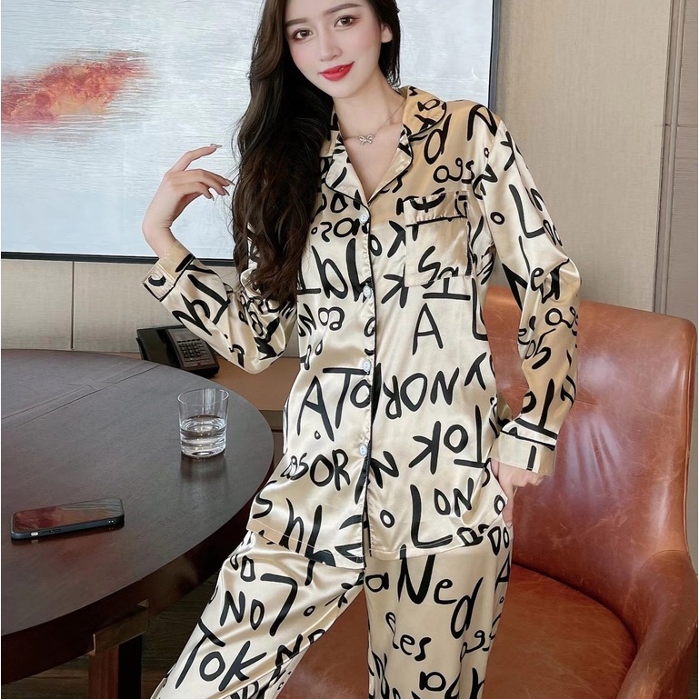 Versi Korea Baru Ice Silk Long -sleeved Long Celana Piyama/Bisa Mengenakan Pakaian Rumah