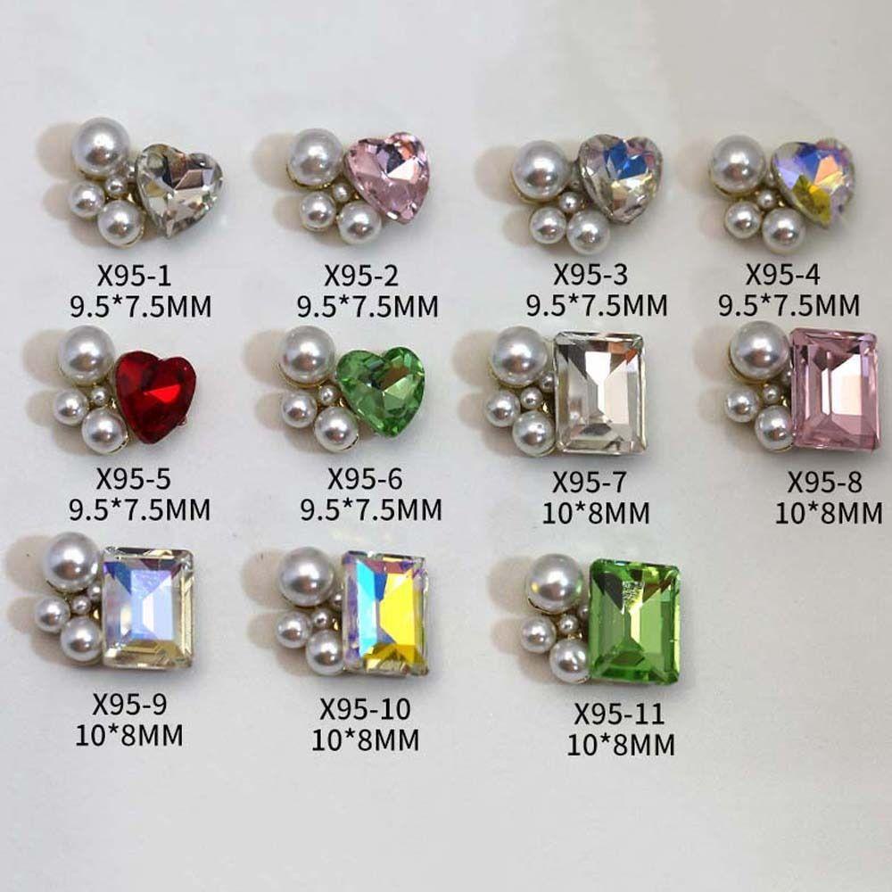 AUGUSTINA Agustina Jantung Dekorasi Kuku Wanita Pesona Kuku Mutiara Cinta Hati Manikur Aksesoris Bor Kristal 3D Nail Art Drills