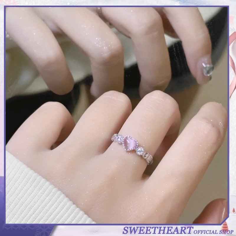 Korea Merah Muda Opal Cinta Adjustable Cincin Cincin Ceruk Perempuan Berbentuk Hati Mulut Hidup SWET HEART JEWELRY