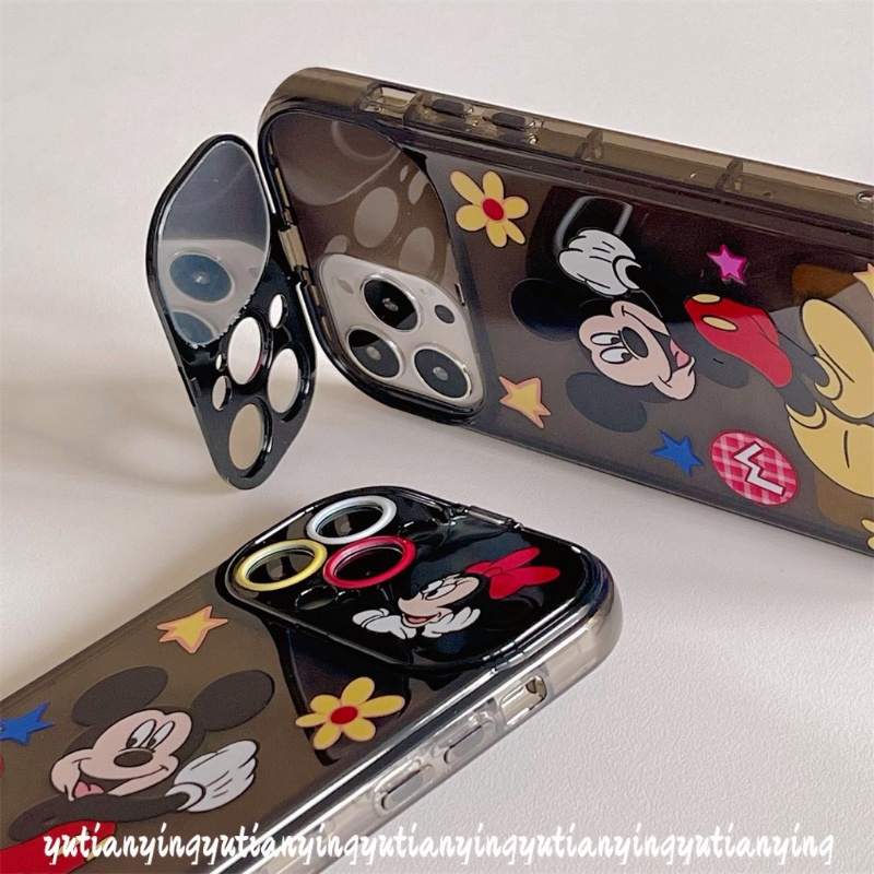 IPHONE Flip Make Up Cermin Mickey Minnie Mouse Cute Case Kompatibel Untuk Iphone14 11 13 12 Pro Max7 8 Plus X XR XS Max SE 2020 Shockproof Soft TPU Kartun Disney Phone Cover