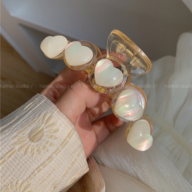 Opal Imitasi Desain Love Akrilik Grabber Hairclip Hair Decor