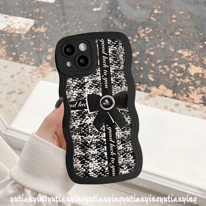 Casing Retro Bow-Knot Hitam Mewah Untuk Redmi 9T 9a1+A1 10 9A 10C 10A 9C NFC POCO X3 NFC Pro M3 Redmi Note11 10 10s 11s 8 9 11Pro 9s 10Pro Max Mi 11T Pro Lembut Bergelombang Sarung Sandaran Pinggir