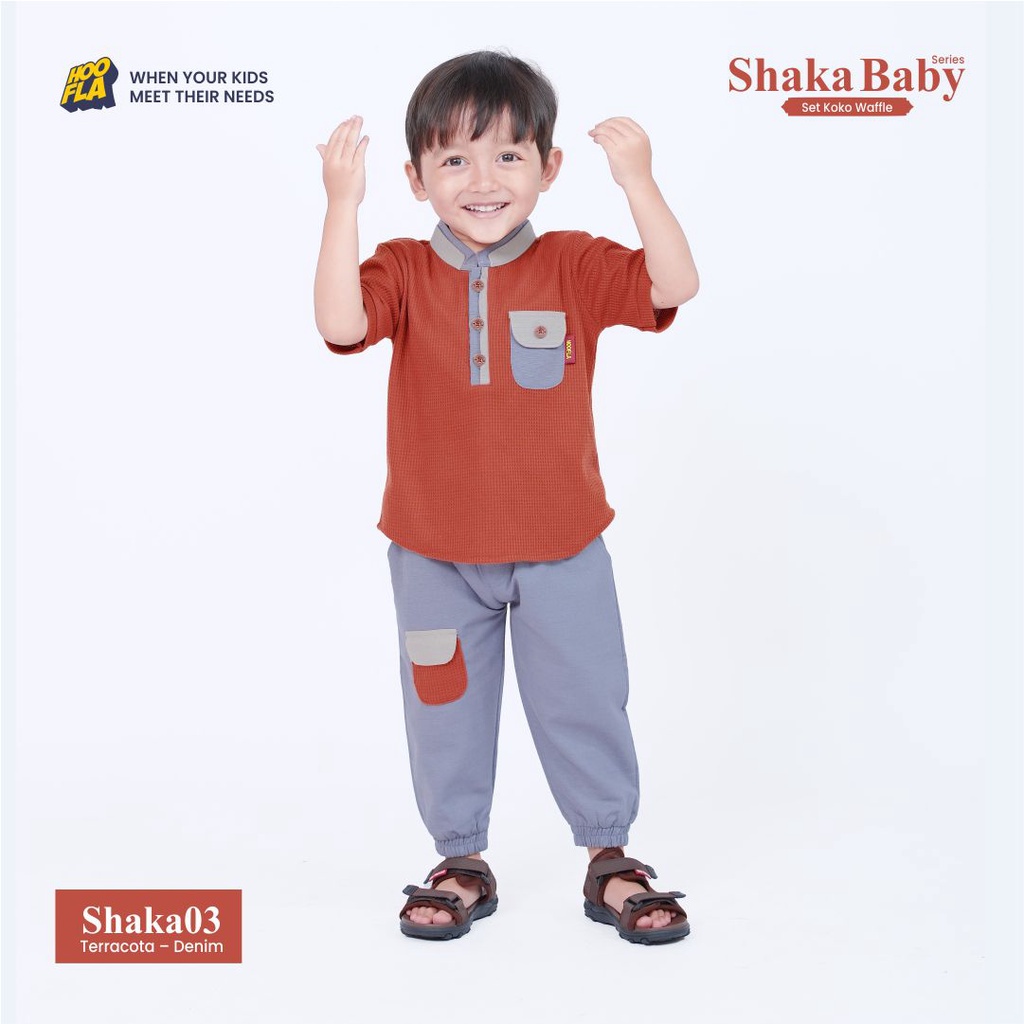 Baju Setelan Koko Anak Usia 6 Bulan - 5 Tahun FREE Peci Keren Lucu Shaka baby Series HooflaKids Pakaian Muslim Islami Bayi Balita Laki Laki Original Branded 1 2 3 4 7 8 9 10 11 12