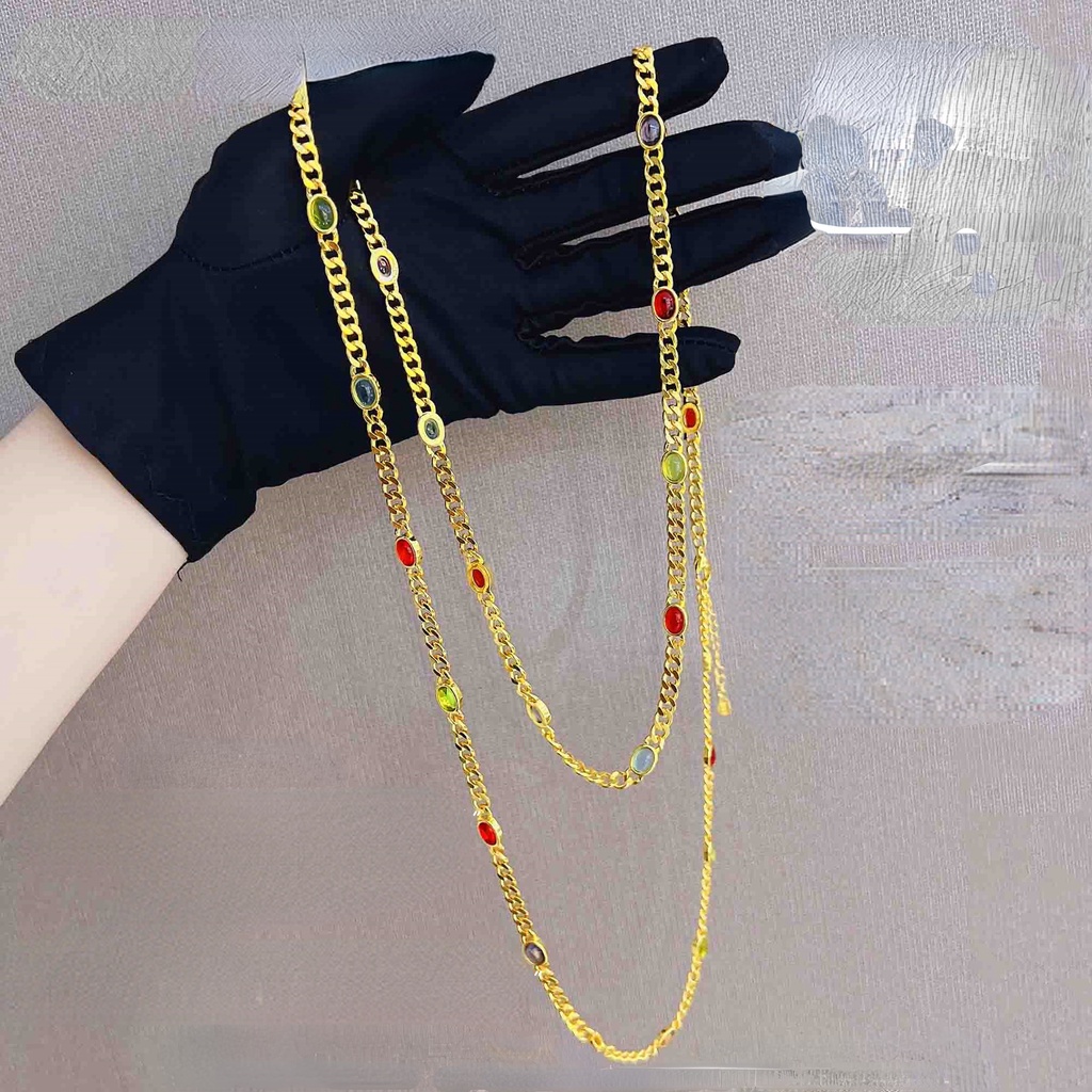 Goldkingdom Aksesoris Perhiasan Fashion Ready Stock Perhiasan Mewah Permen Bertatahkan Berlian Kalung Sweater Rantai Berliku Gelang Sederhana Lingkaran Tunggal Menyamping Gelang.