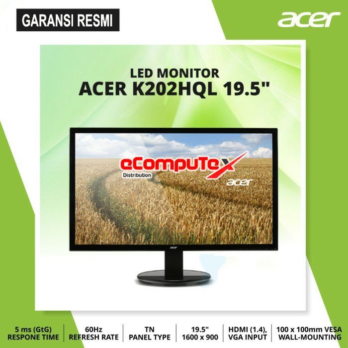 MONITOR LED ACER K202HQL 19.5&quot; INCH WIDE 60Hz INPUT SIGNAL VGA+HDMI GARANSI RESMI