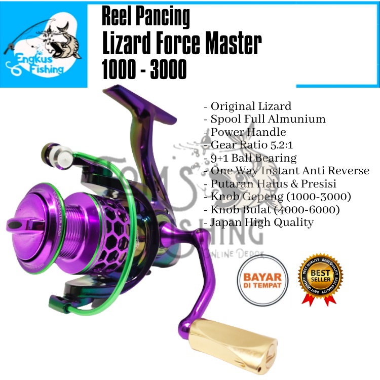 Reel Pancing Lizard Force Master 1000 - 6000 (9+1 Bearing) Power Handle Murah - Engkus Fishing