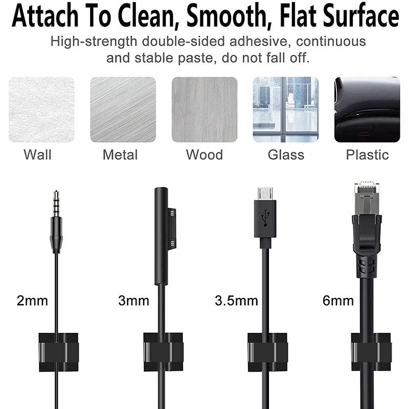 [Unggulan] Car Cable Charger Line Clasp Desk Top Cable Wire Holders Self-adhesive Wire Cord Clip USB Data Line Winder Fastener Reusable Fastening Cable Cords Organizer