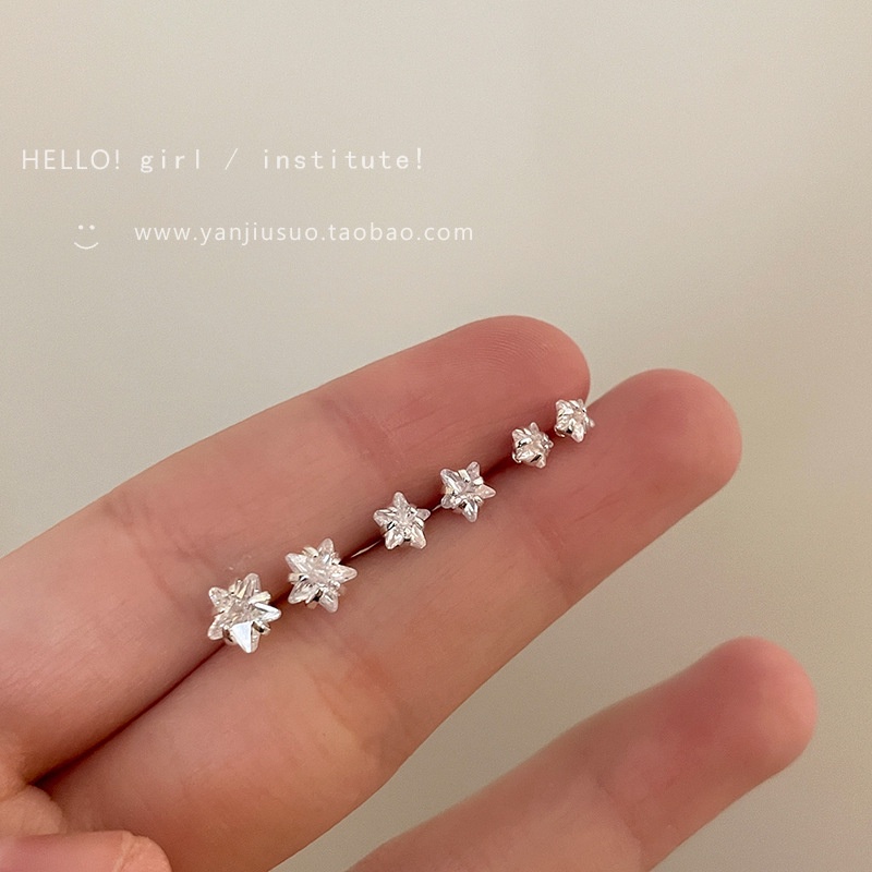 925 Perak Jarum Anting Mini Bintang Anting Kristal Anting Logam Anting Tulang Anting Sederhana Aksesoris Wanita Hadiah