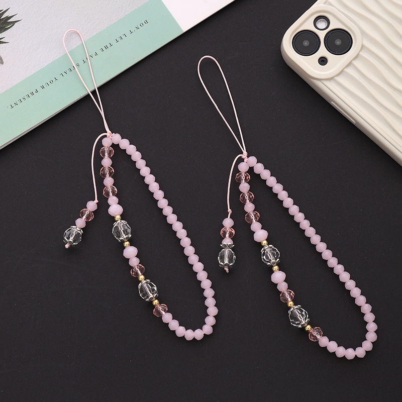 Pink Kristal Multifaced Beads Tassel Rantai Universal Anti Hilang Strap Untuk iPhone Android OPPO VIVO Huawei Xiaomi Redmi Samsung Semua Ponsel