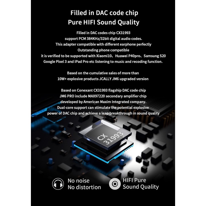 JCALLY JM6 Pro Hires DAC CX31993 USB Type C to 3.5mm Jack Audio Adapter Converter