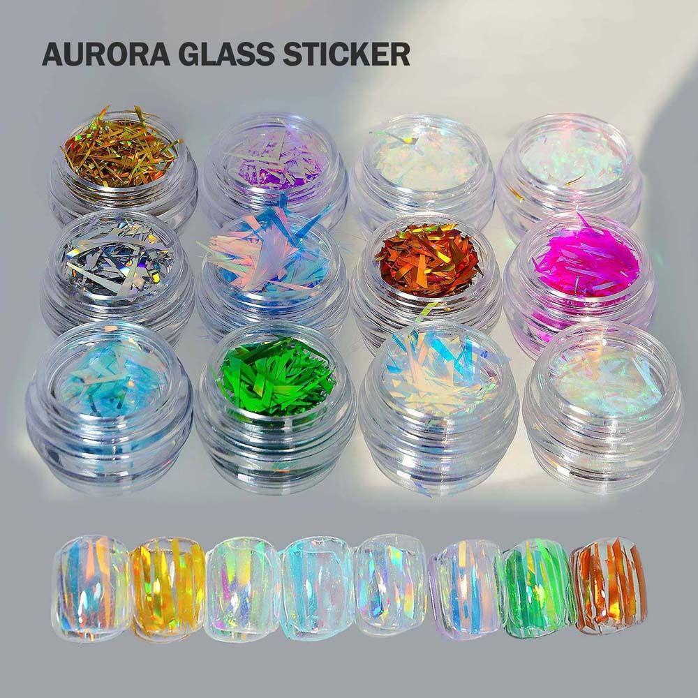 Agustina Dekorasi Nail Art Warna-Warni Cermin Glitter Decal Transfer Paper Stiker Kuku Nail Foil Film