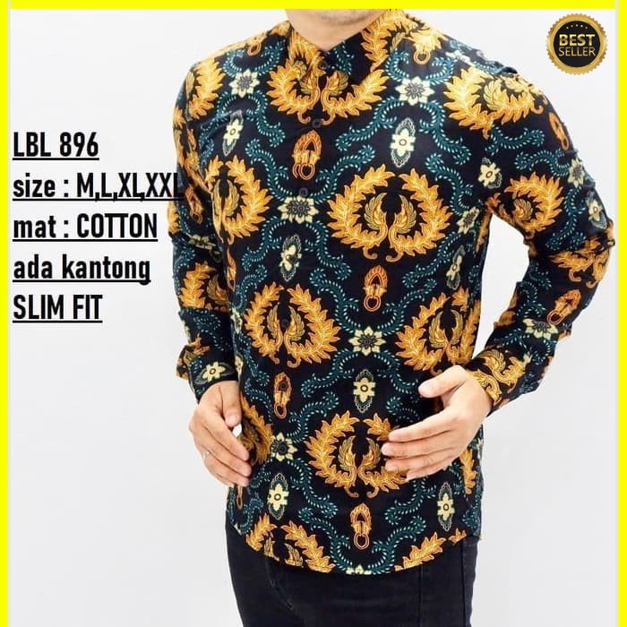 KEMEJA PRIA BATIK LENGAN PANJANG HEM BAHAN KATUN HALUS 40S LBL 896 MEWAH PREMIUM BAJU ELEGANT SIZE M L XL  SKU MS JAKARTA