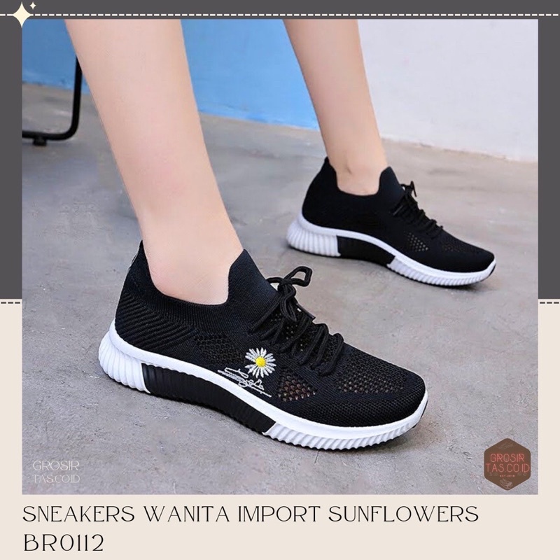 TOPGROSIR LV0112 Sepatu Sneakers Wanita Import Motif Bunga Kekinian