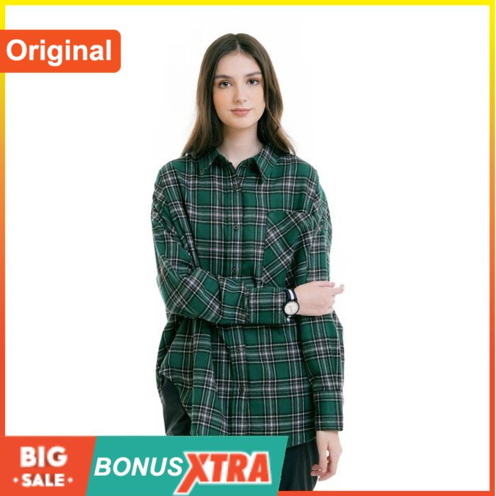Kemeja Eiger Cewek X ZITHER SHIRT Hijau 91000 8564 Flanel Oversize Ori