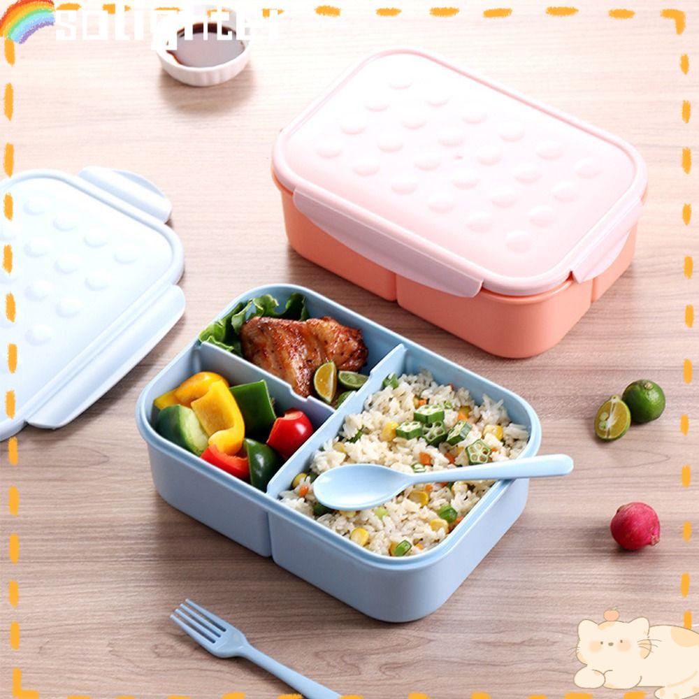 Solighter Lunch Box Portable Rectangle Grid 3susun Wadah Makanan Gird