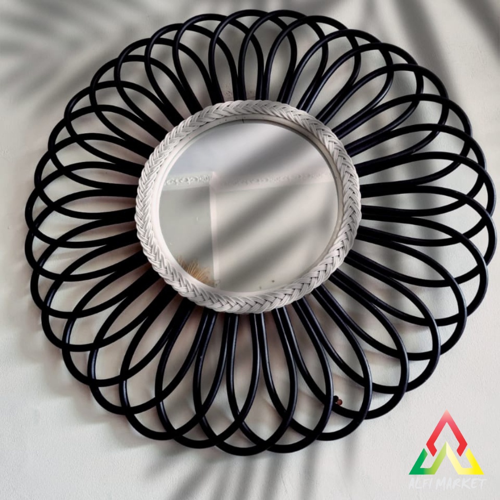 Cermin Cantik Minimalis | Cermin Rotan | Aesthetic Mirror | Cermin Hias Berwarna | Hiasan Dinding | 